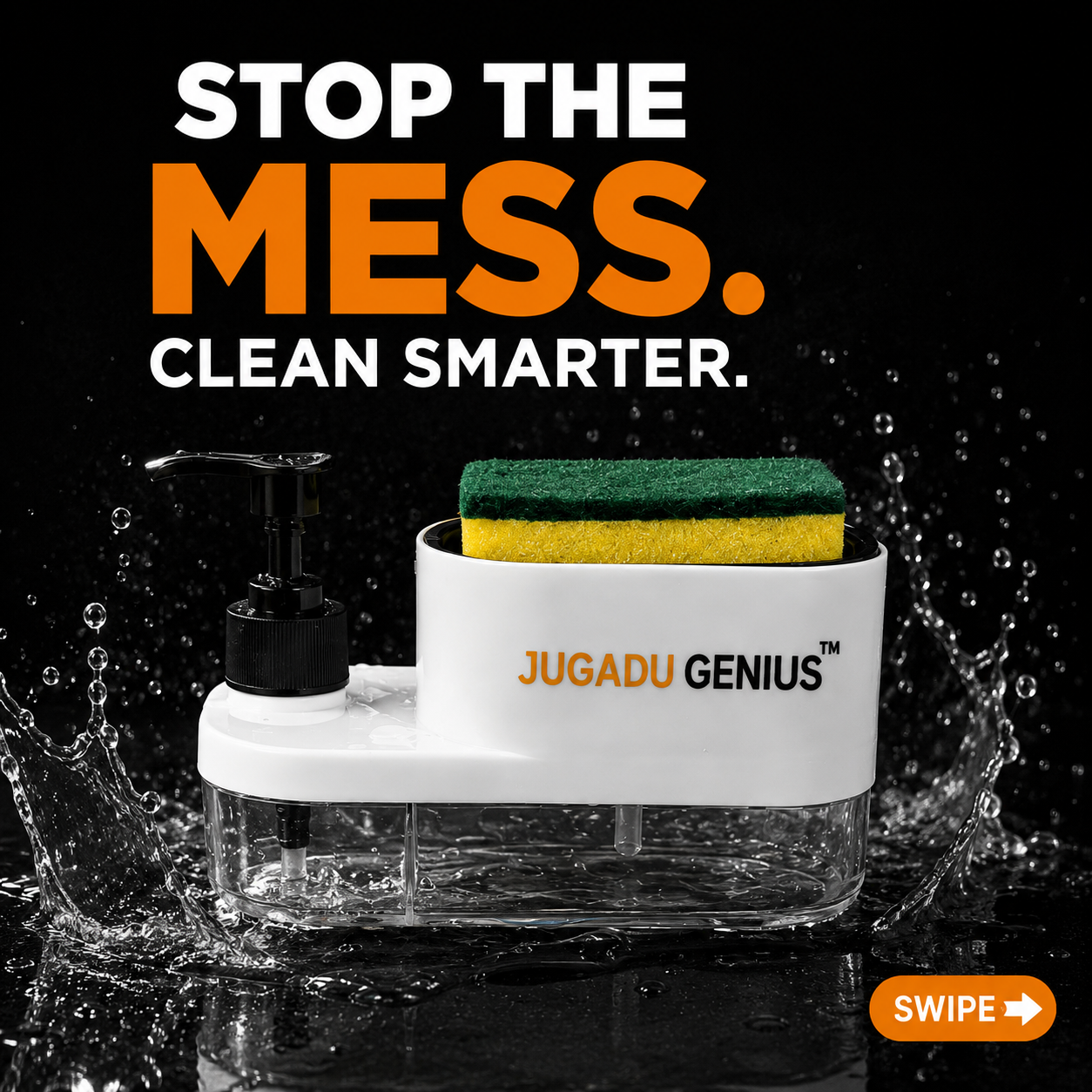 JUGADU GENIUS 3-in-1 Soap Dispenser with Sponge Holder - Kitchen Sink Organizer