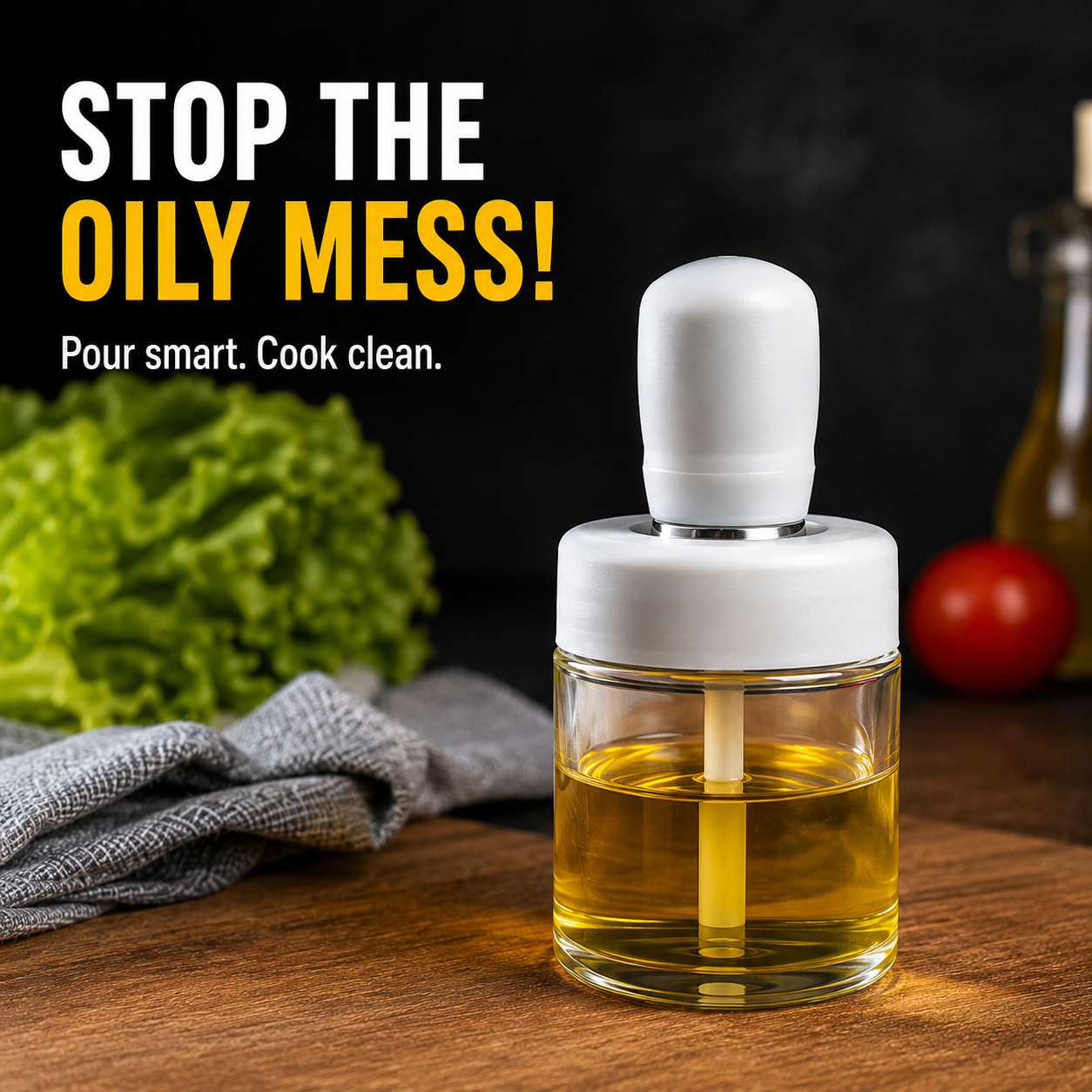 JUGADUGENIUS™ Press Oil Dispenser Bottle | Leak-Proof Glass Kitchen Oil Pourer for Cooking, Salad & Daily Use