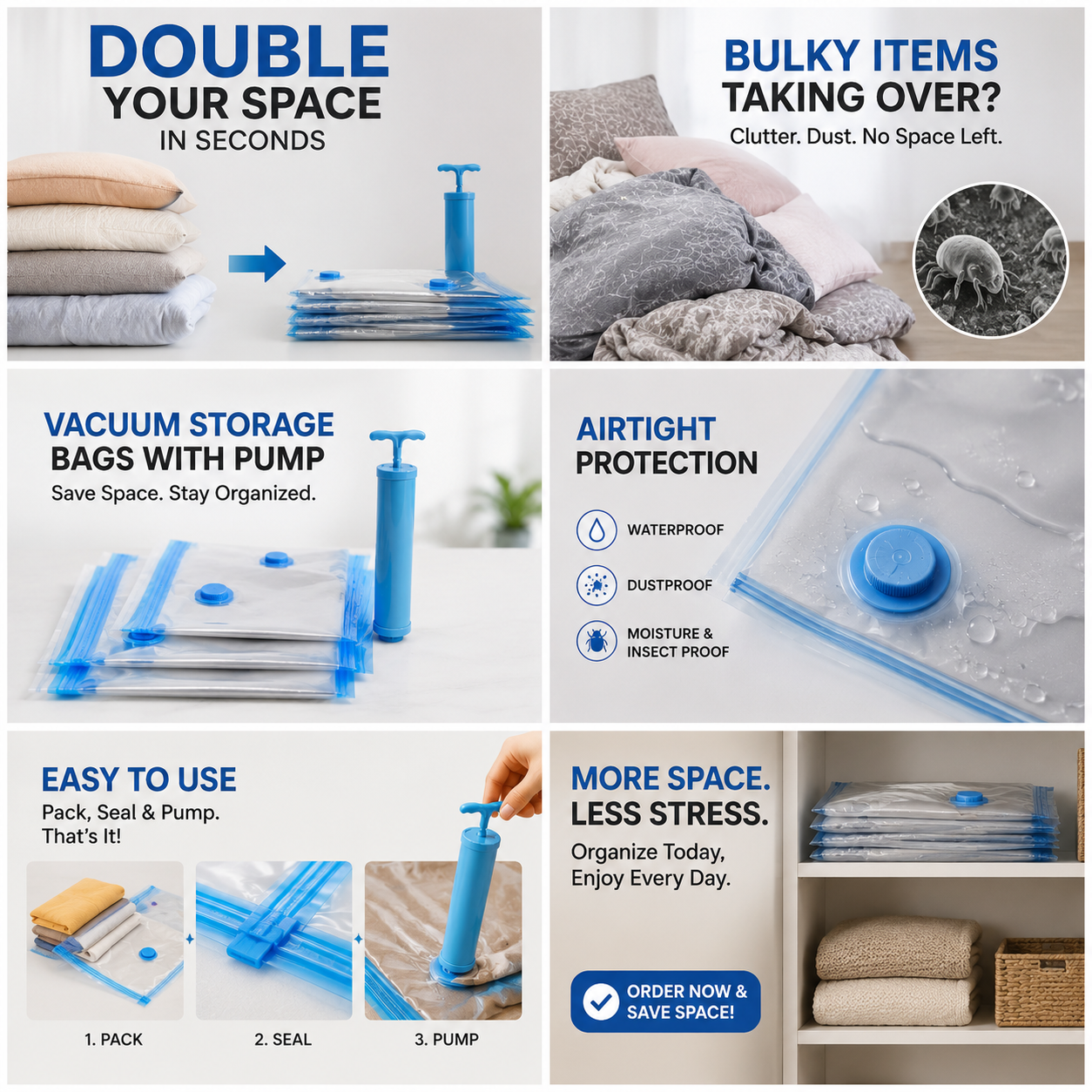 Premium Vacuum Storage Bags (Pack of 5) - 60% OFF Today!