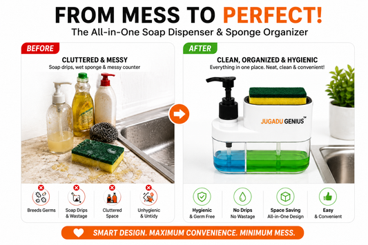 JUGADU GENIUS 3-in-1 Soap Dispenser with Sponge Holder - Kitchen Sink Organizer