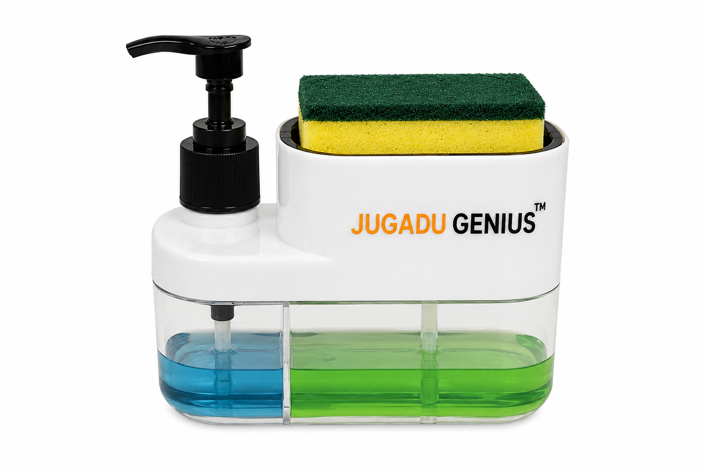 JUGADU GENIUS 3-in-1 Soap Dispenser with Sponge Holder - Kitchen Sink Organizer