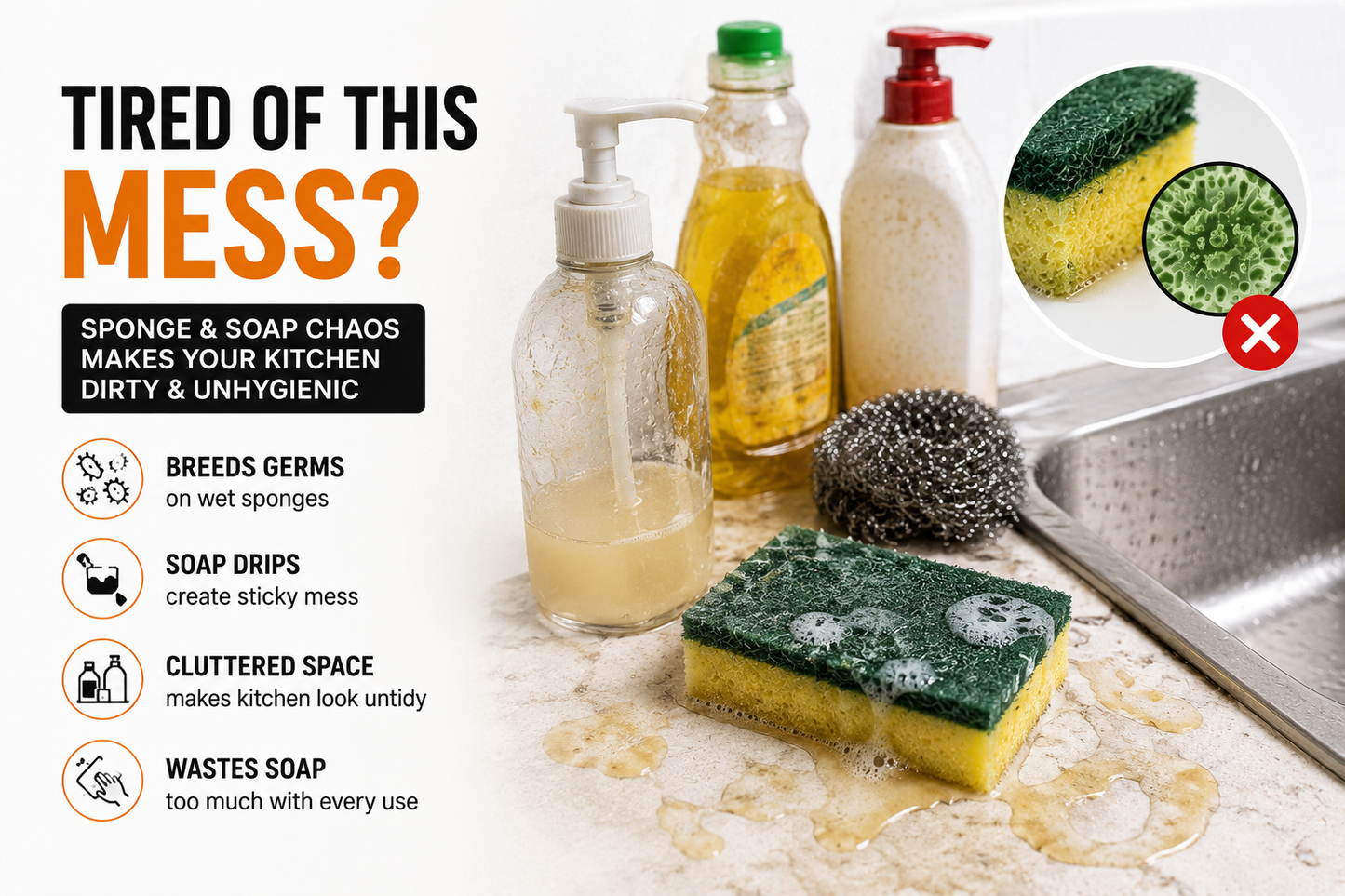 JUGADU GENIUS 3-in-1 Soap Dispenser with Sponge Holder - Kitchen Sink Organizer