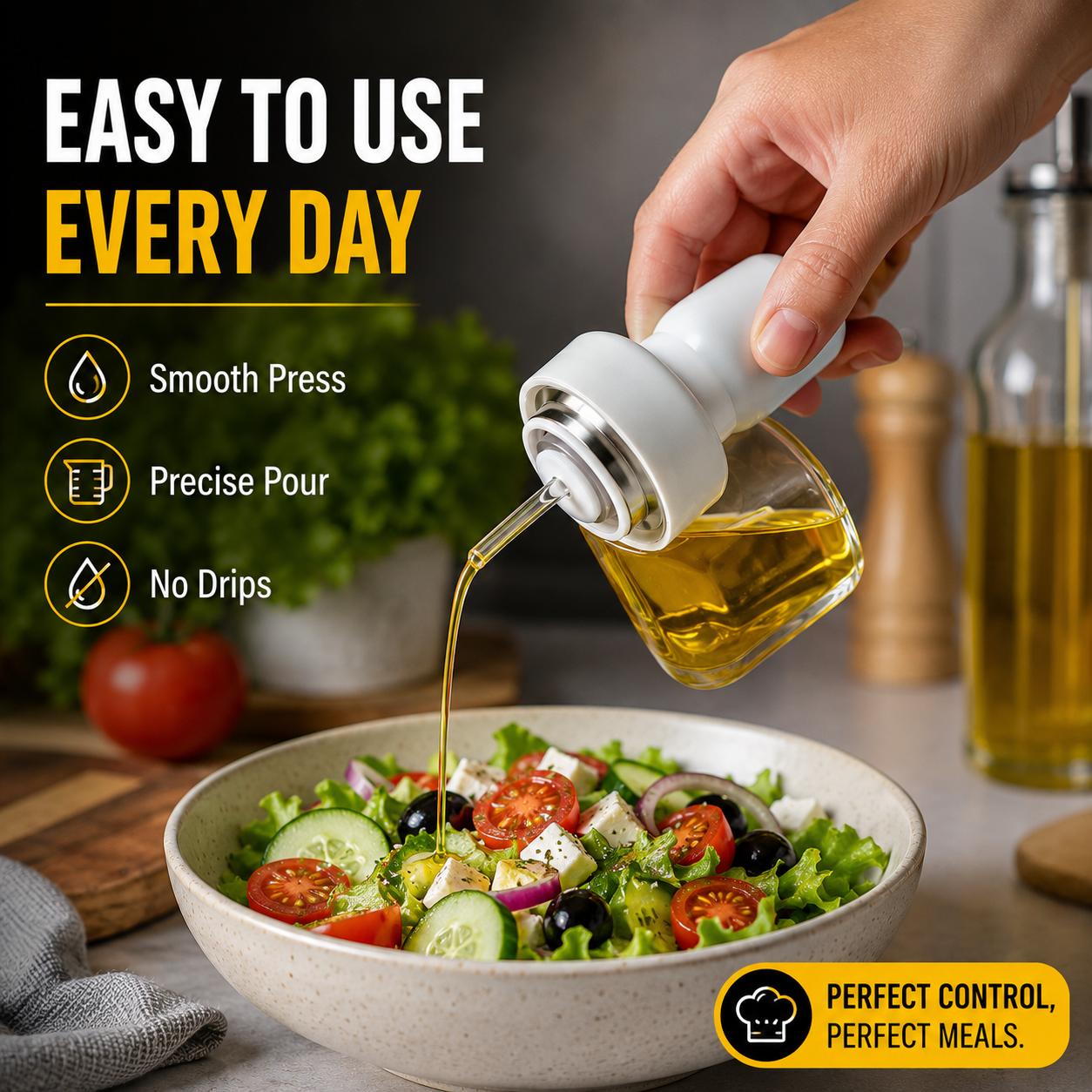 JUGADUGENIUS™ Press Oil Dispenser Bottle | Leak-Proof Glass Kitchen Oil Pourer for Cooking, Salad & Daily Use