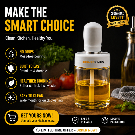 JUGADUGENIUS™ Press Oil Dispenser Bottle | Leak-Proof Glass Kitchen Oil Pourer for Cooking, Salad & Daily Use