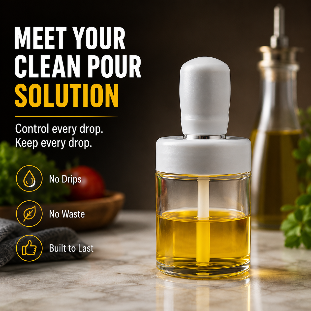 JUGADUGENIUS™ Press Oil Dispenser Bottle | Leak-Proof Glass Kitchen Oil Pourer for Cooking, Salad & Daily Use