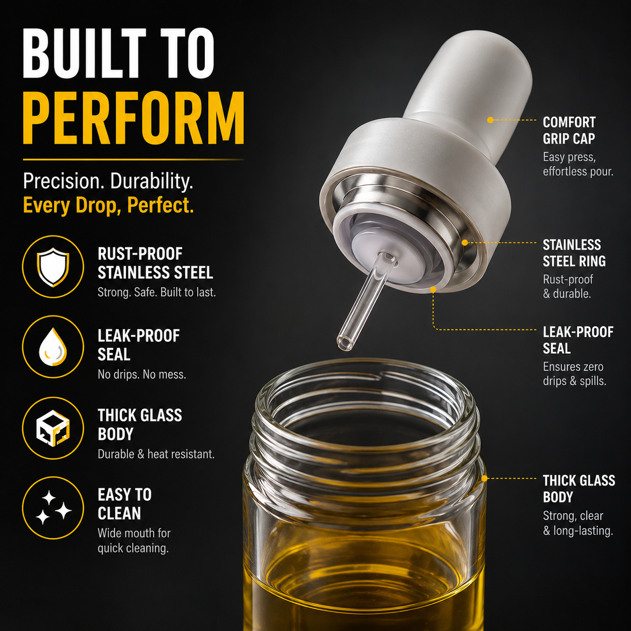 JUGADUGENIUS™ Press Oil Dispenser Bottle | Leak-Proof Glass Kitchen Oil Pourer for Cooking, Salad & Daily Use